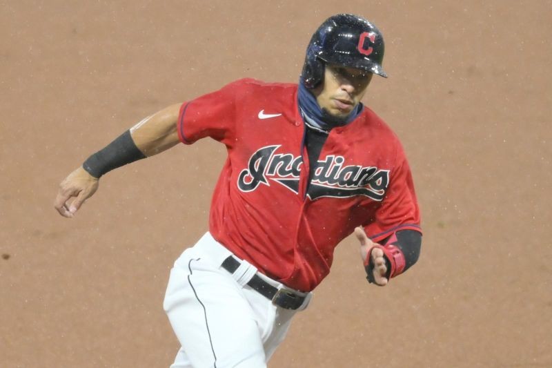 Cleveland Indians second baseman Cesar Hernandez (7) rounds third base while scoring in the first inning against the New York Yankees at Progressive Field.(USA TODAY Sports Photo via Reuters)